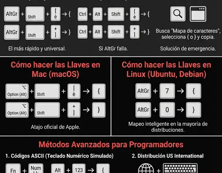 Infografica: Llaves en el Teclado: C&oacute;mo Escribirlas en el Port&aacute;til