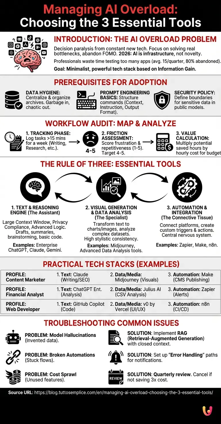 Managing AI Overload: Choosing the 3 Essential Tools - Summary Infographic
