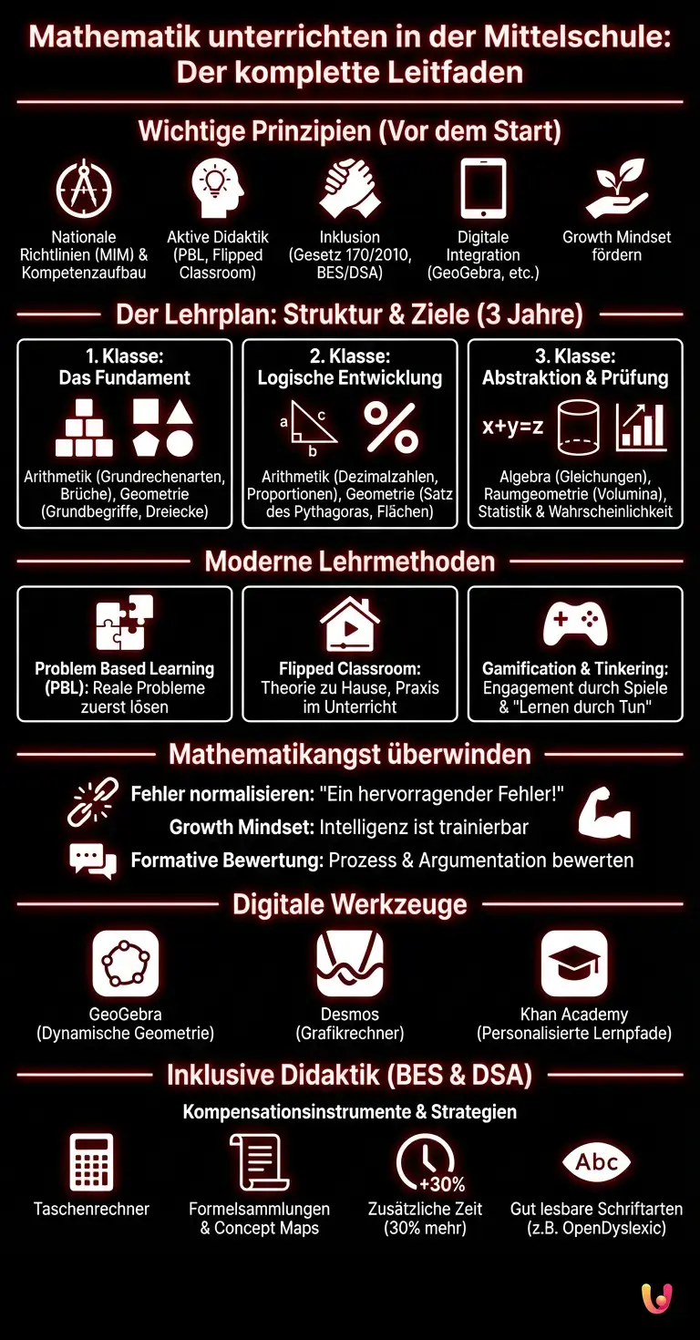 Mathematik unterrichten in der Mittelschule: Der komplette Leitfaden - Zusammenfassende Infografik