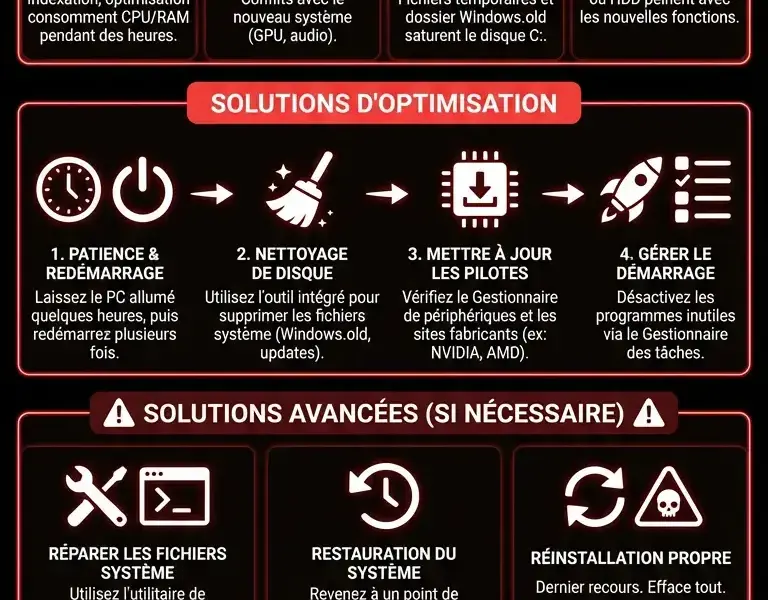 Infografica: Mise &agrave; jour Windows lente ? Solutions pour un PC plus rapide