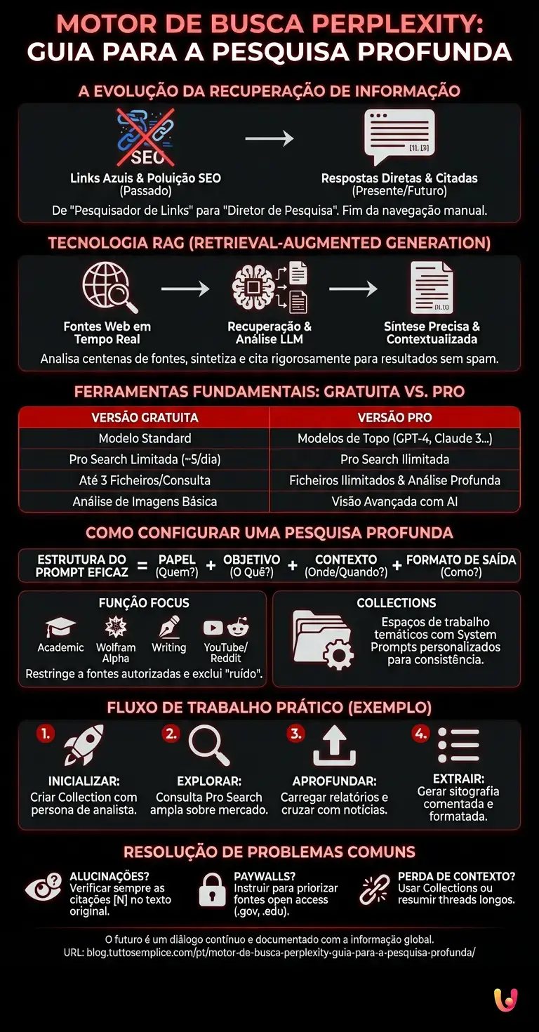 Motor de Busca Perplexity: Guia para a Pesquisa Profunda - Infográfico resumido