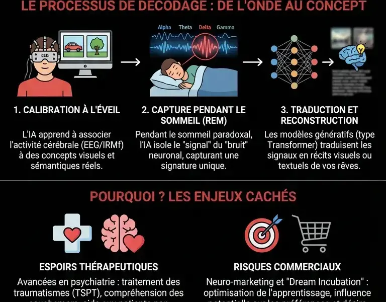 Infografica: Neurotechnologie : comment l'IA d&eacute;code vos pens&eacute;es nocturnes