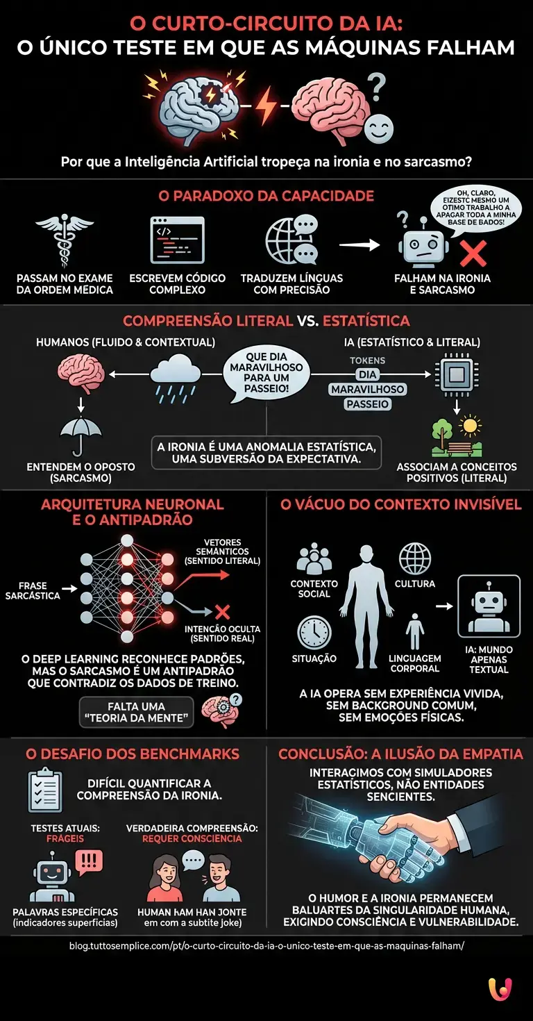 O curto-circuito da IA: o &uacute;nico teste em que as m&aacute;quinas falham - Infogr&aacute;fico resumido