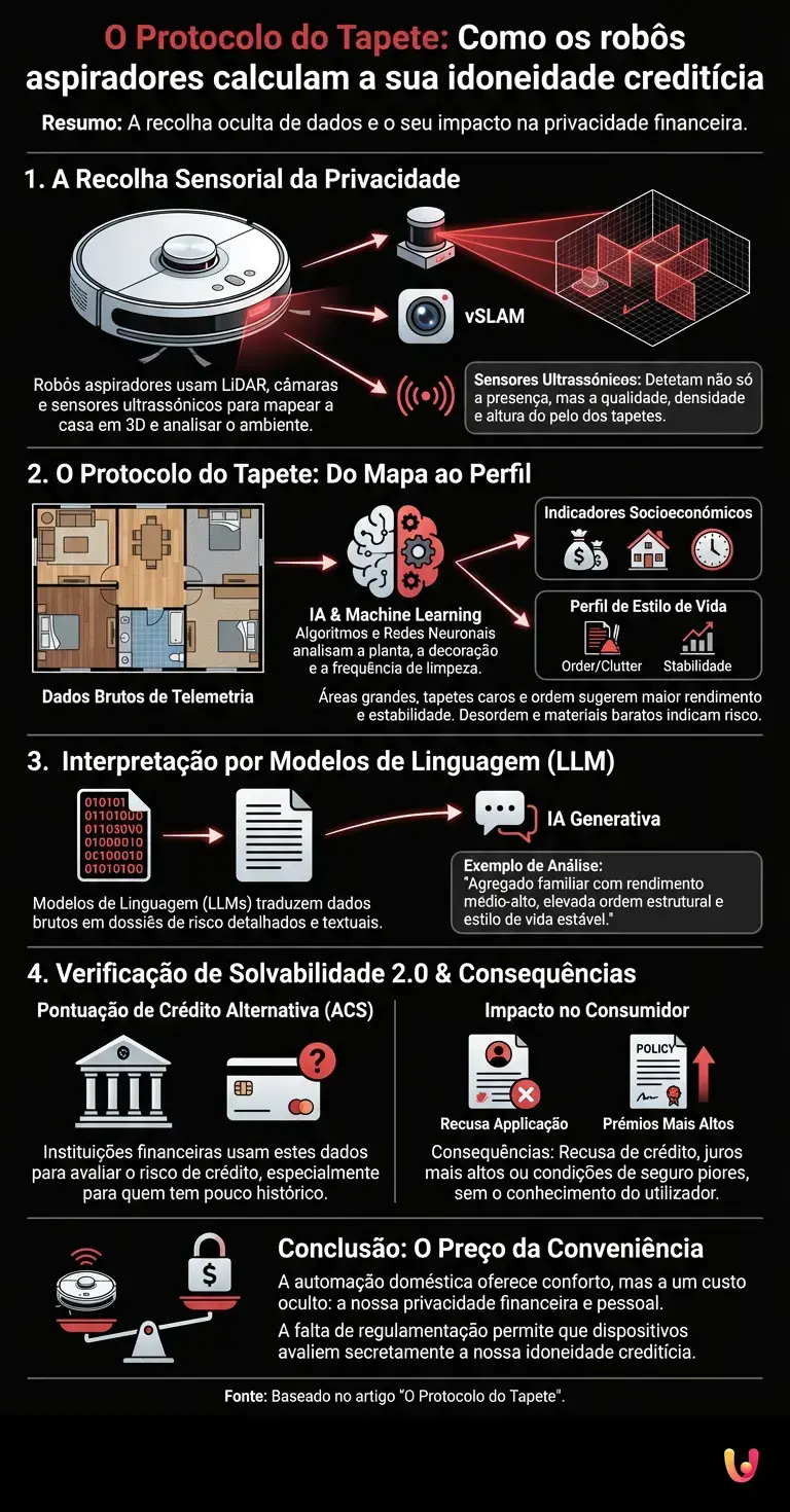 O Protocolo do Tapete: Como os rob&ocirc;s aspiradores calculam a sua idoneidade credit&iacute;cia - Infogr&aacute;fico resumido