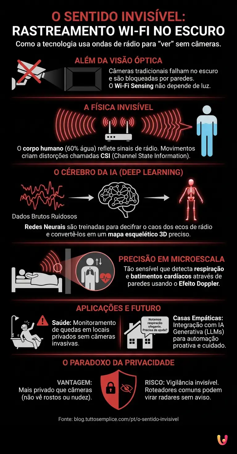 O sentido invis&iacute;vel: como a tecnologia rastreia voc&ecirc; no escuro - Infogr&aacute;fico resumido