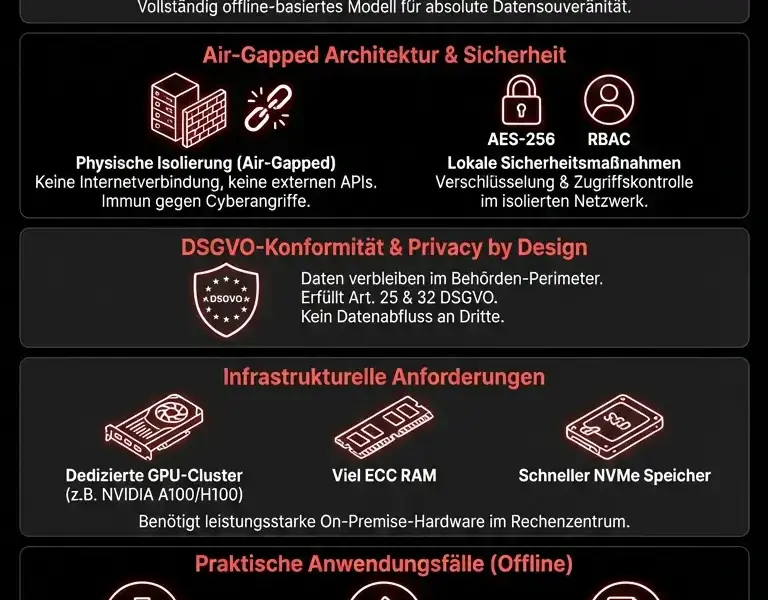 Infografica: Offline-Deployment von Vitruvian-1: KI in der &ouml;ffentlichen Verwaltung und DSGVO