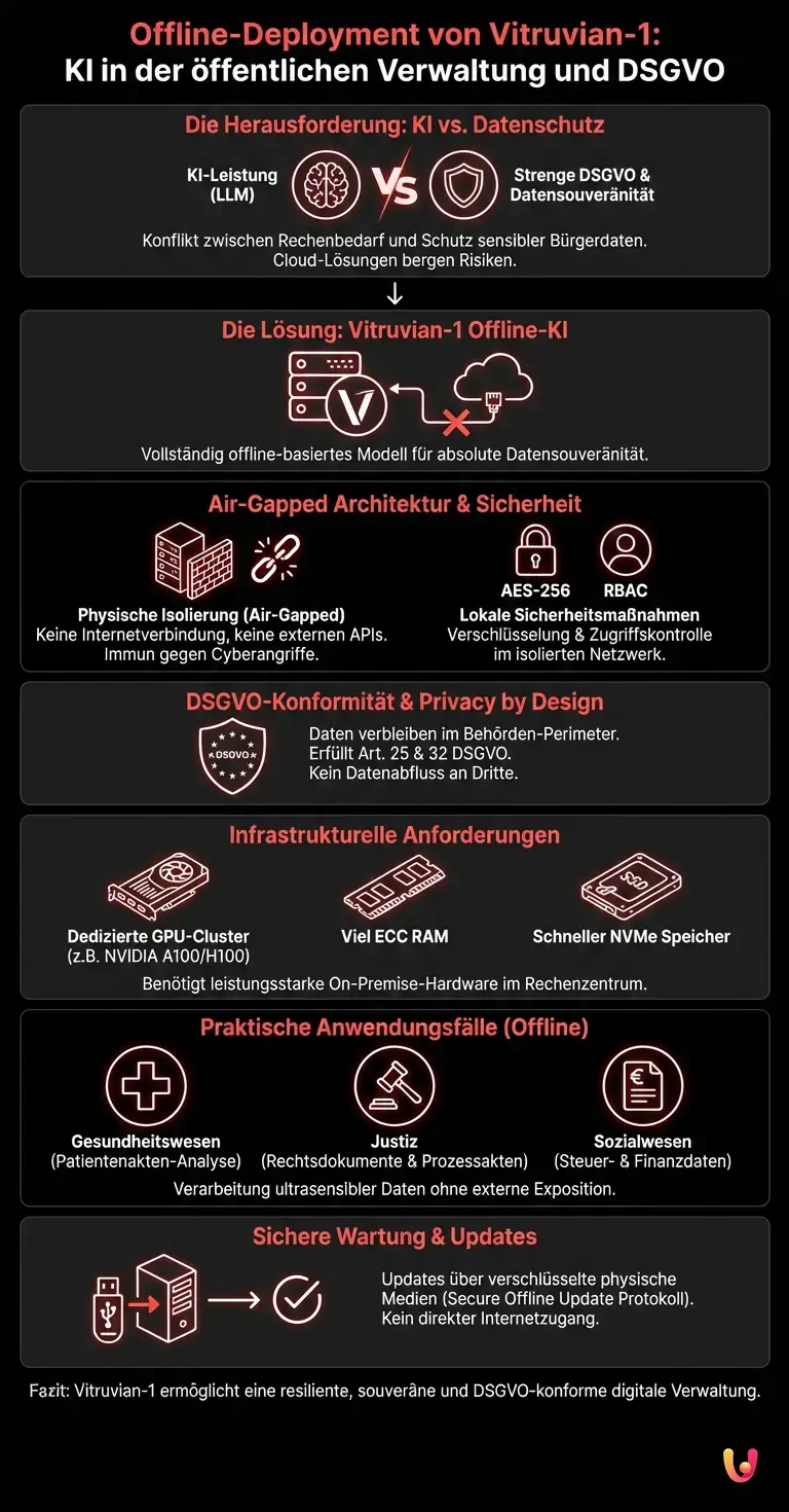 Offline-Deployment von Vitruvian-1: KI in der &ouml;ffentlichen Verwaltung und DSGVO - Zusammenfassende Infografik