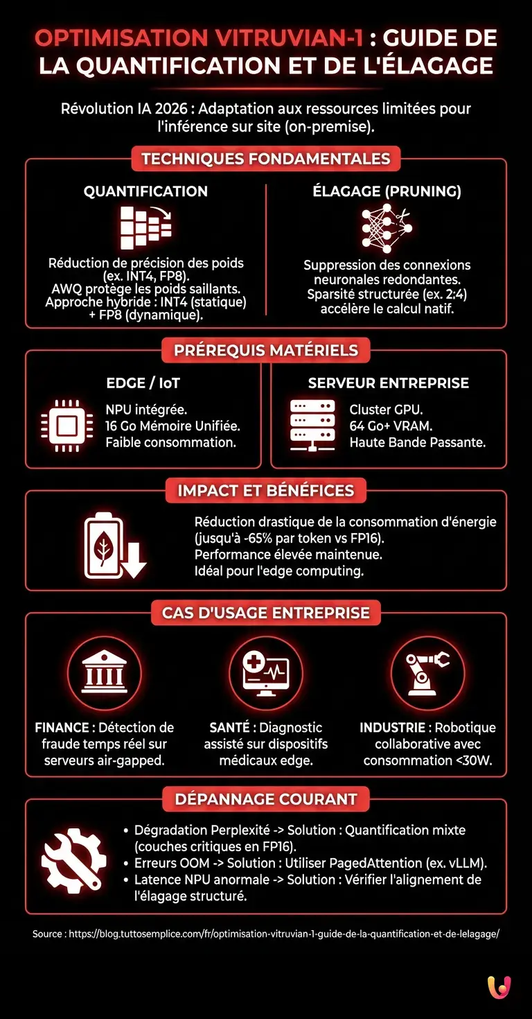 Optimisation Vitruvian-1 : Guide de la Quantification et de l'Élagage - Infographie résumant