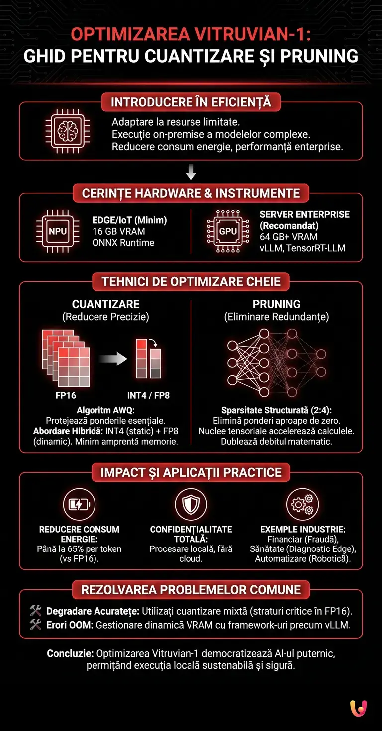 Optimizarea Vitruvian-1: Ghid pentru Cuantizare și Pruning - Infografic rezumativ