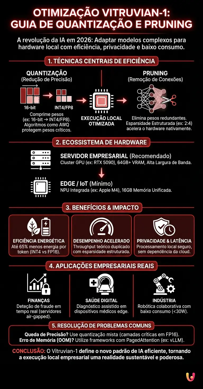 Otimiza&ccedil;&atilde;o Vitruvian-1: Guia de Quantiza&ccedil;&atilde;o e Pruning - Infogr&aacute;fico resumido
