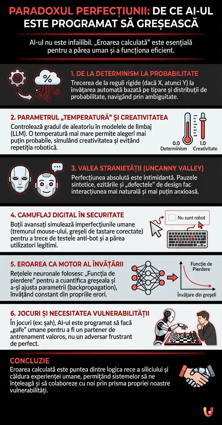Paradoxul perfecțiunii: De ce AI-ul este programat să greșească - Infografic rezumativ