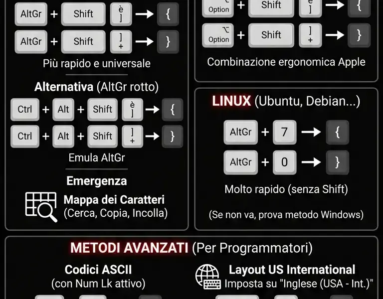 Infografica: Parentesi Graffe Tastiera: Come Farle sul Portatile