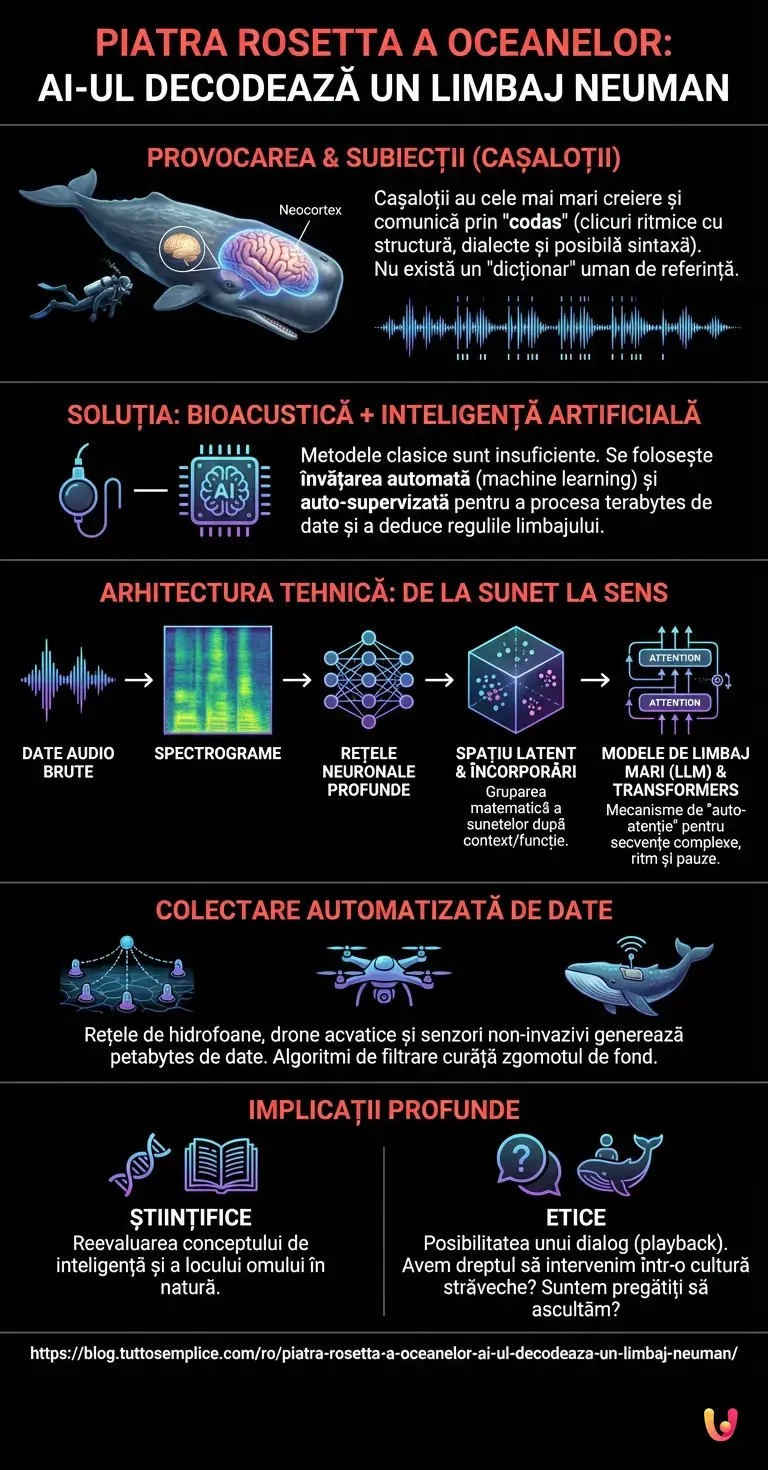 Piatra Rosetta a oceanelor: AI-ul decodează un limbaj neuman - Infografic rezumativ