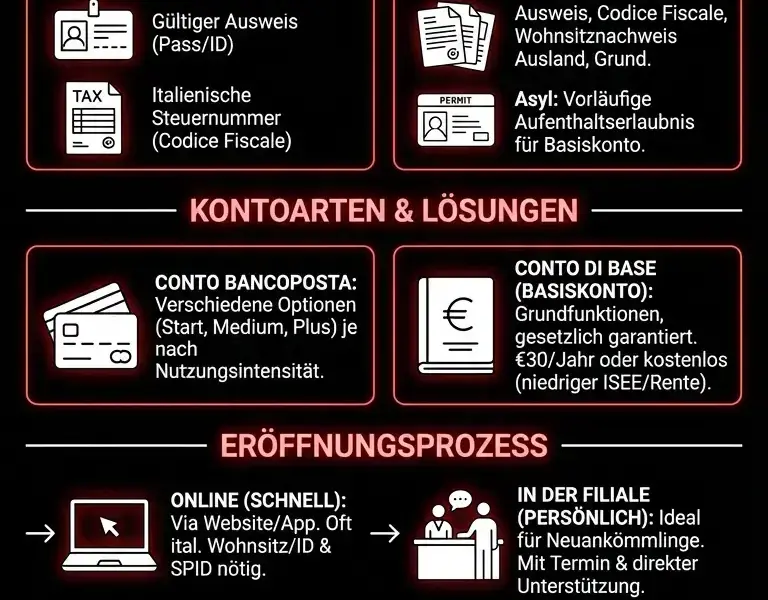 Infografica: Poste Italiane Konto f&uuml;r Ausl&auml;nder: Vollst&auml;ndiger Leitfaden