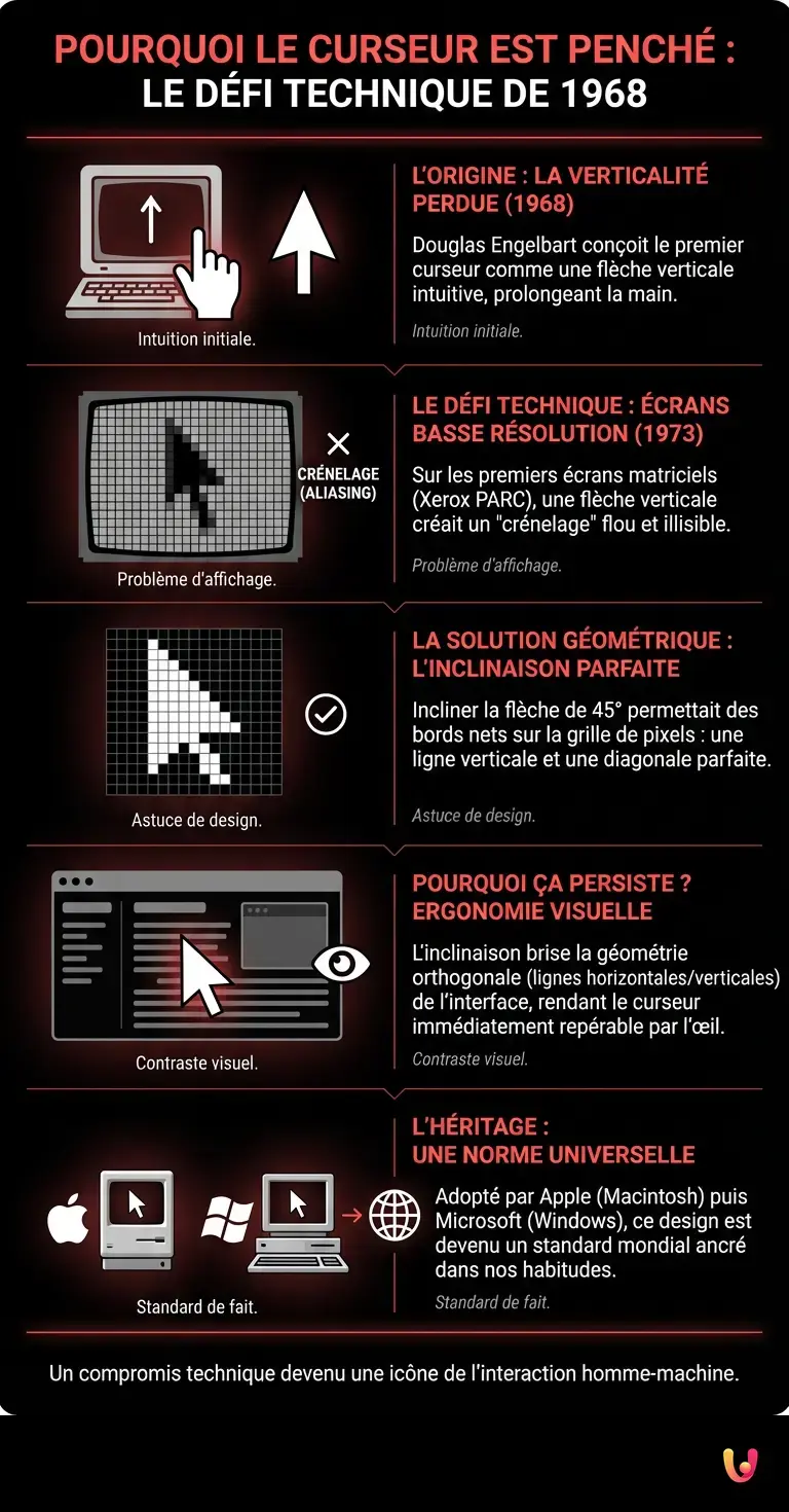 Pourquoi le curseur est pench&eacute; : le d&eacute;fi technique de 1968 - Infographie r&eacute;sumant