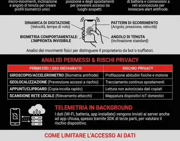 Infografica: Privacy app bancarie: i dati nascosti dei sensori