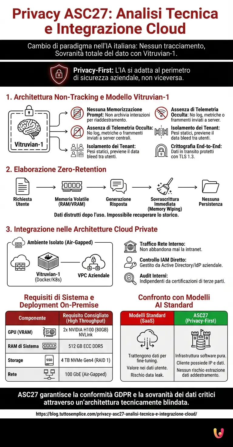 Privacy ASC27: Analisi Tecnica e Integrazione Cloud - Infografica riassuntiva