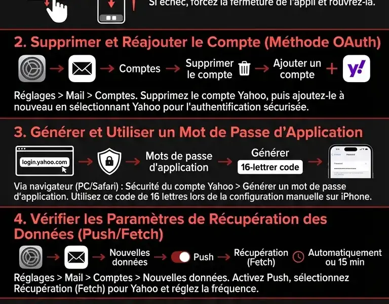 Infografica: Probl&egrave;mes Yahoo Mail sur iPhone ? 5 Solutions Faciles et D&eacute;finitives