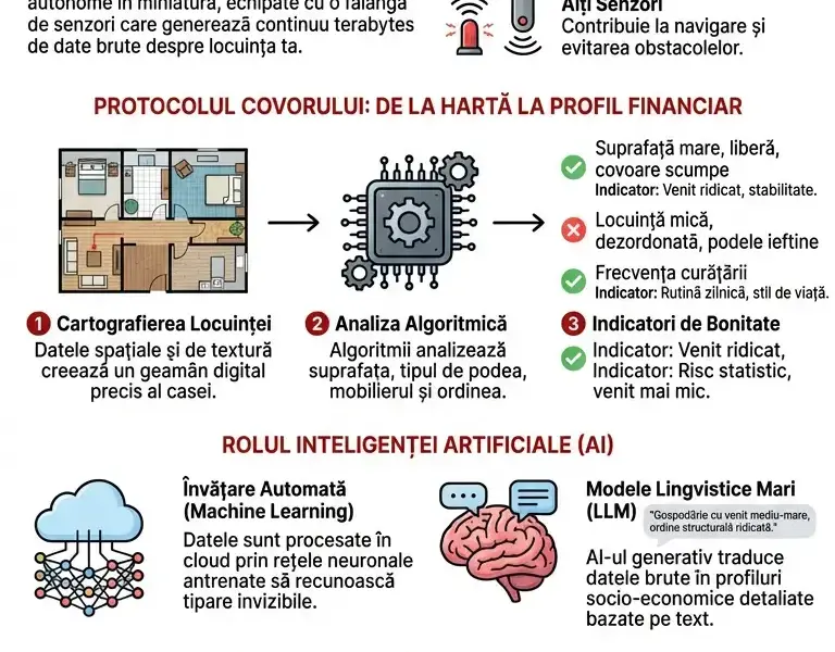 Infografica: Protocolul Covorului: Cum &icirc;ți calculează aspiratoarele robot bonitatea