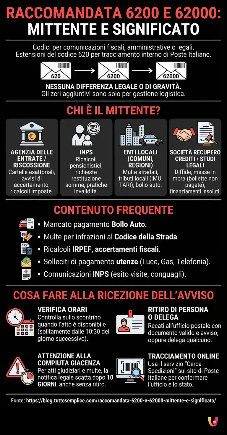 Raccomandata 6200 e 62000: Mittente e Significato - Infografica riassuntiva