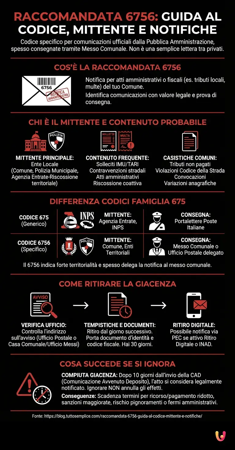 Raccomandata 6756: Guida al Codice, Mittente e Notifiche - Infografica riassuntiva