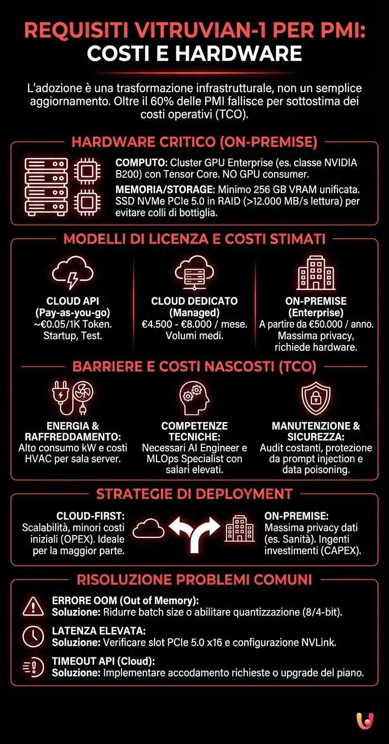 Requisiti Vitruvian-1 per PMI: Costi e Hardware - Infografica riassuntiva