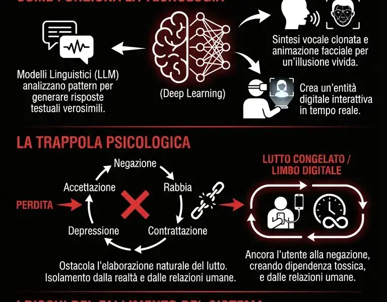 Infografica: Resurrezione digitale: l'IA che clona i defunti allarma la scienza