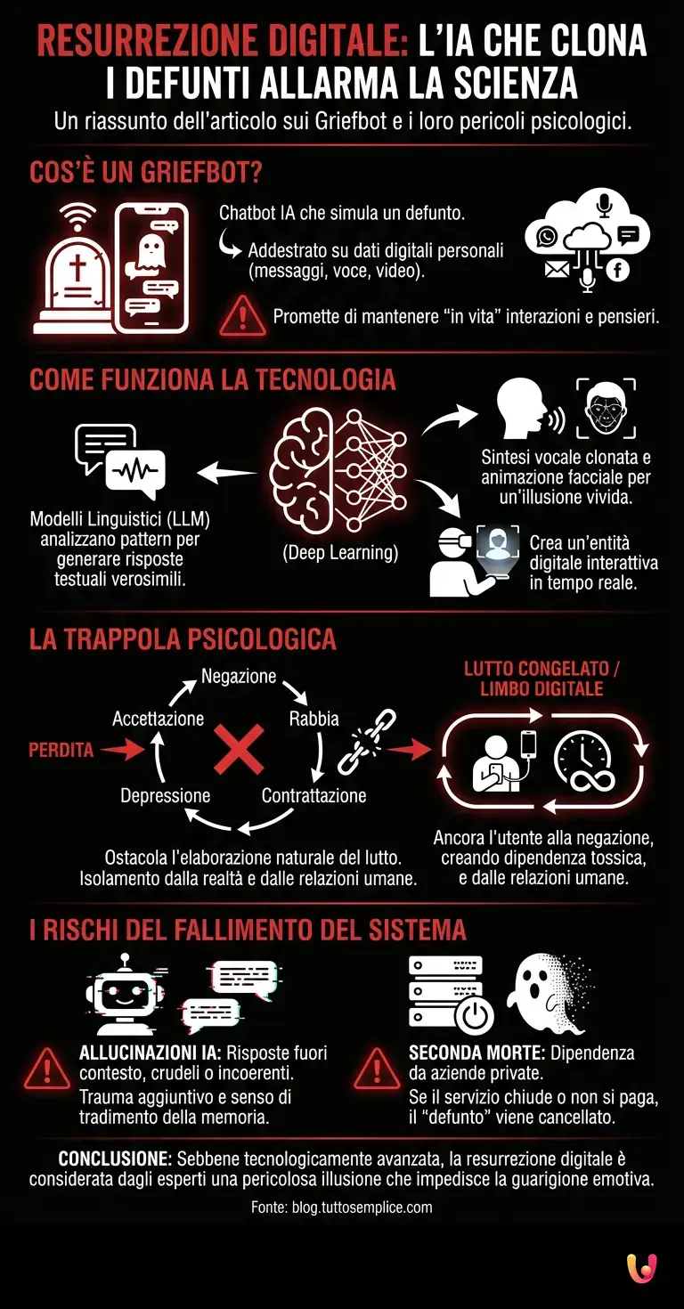 Resurrezione digitale: l'IA che clona i defunti allarma la scienza - Infografica riassuntiva