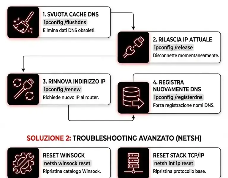 Infografica: Risolvere l'Errore Impossibile Raggiungere il Sito su Windows
