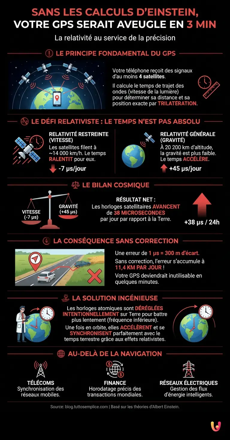 Sans les calculs d'Einstein, votre GPS serait aveugle en 3 min - Infographie r&eacute;sumant