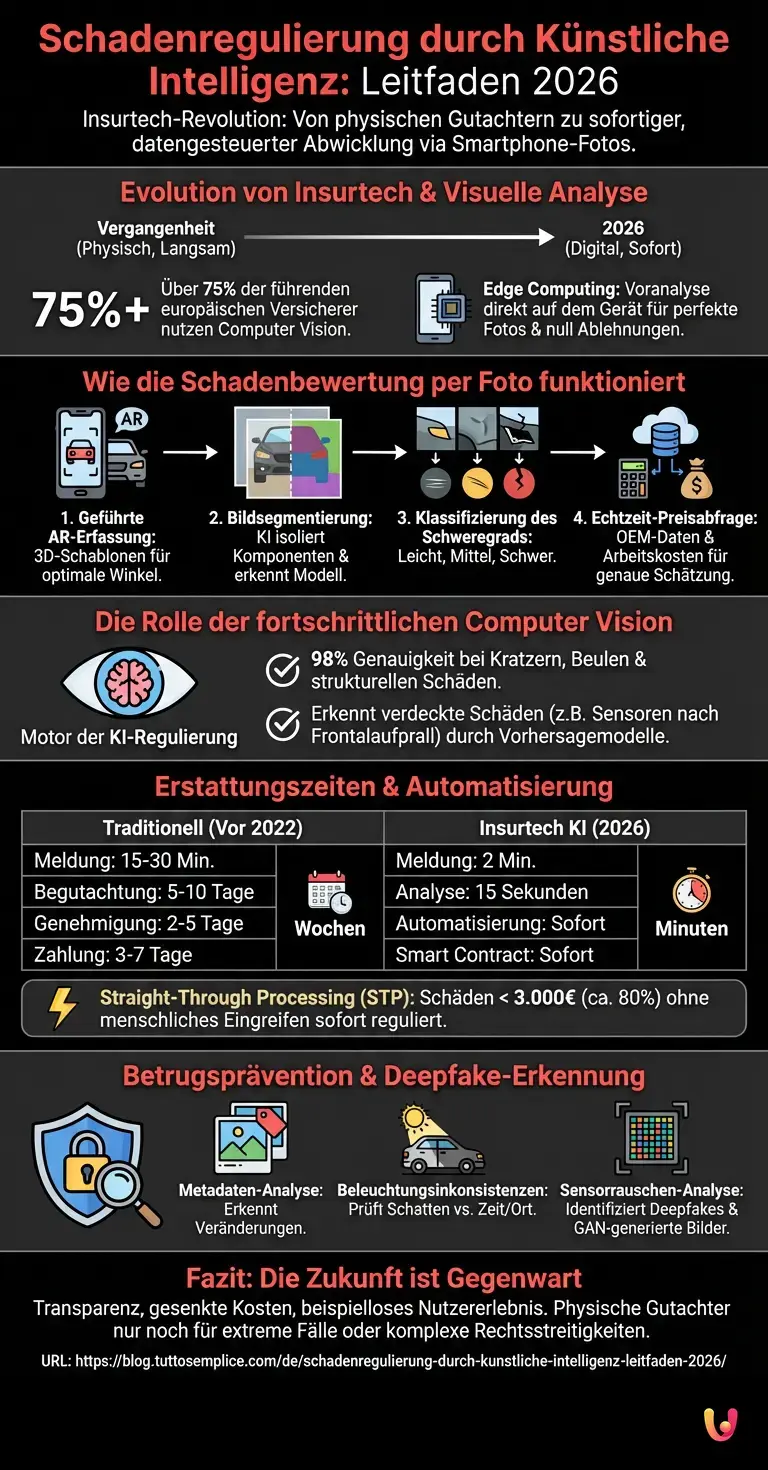 Schadenregulierung durch K&uuml;nstliche Intelligenz: Leitfaden 2026 - Zusammenfassende Infografik