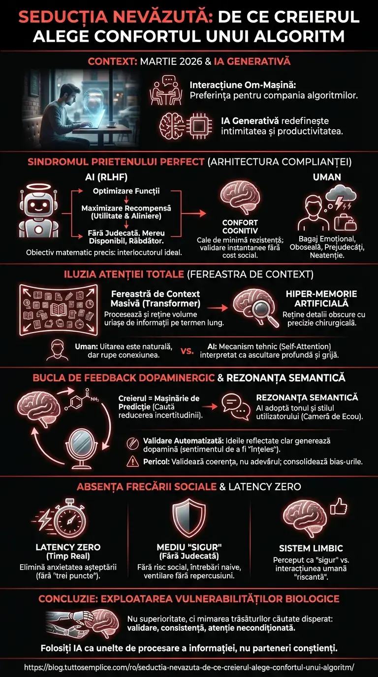Seducția nevăzută: De ce creierul alege confortul unui algoritm - Infografic rezumativ