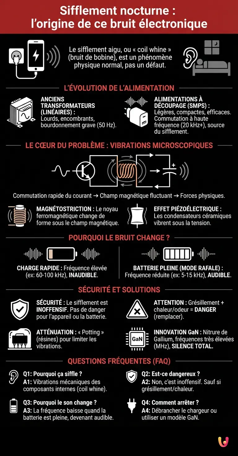 Sifflement nocturne : l'origine de ce bruit électronique - Infographie résumant