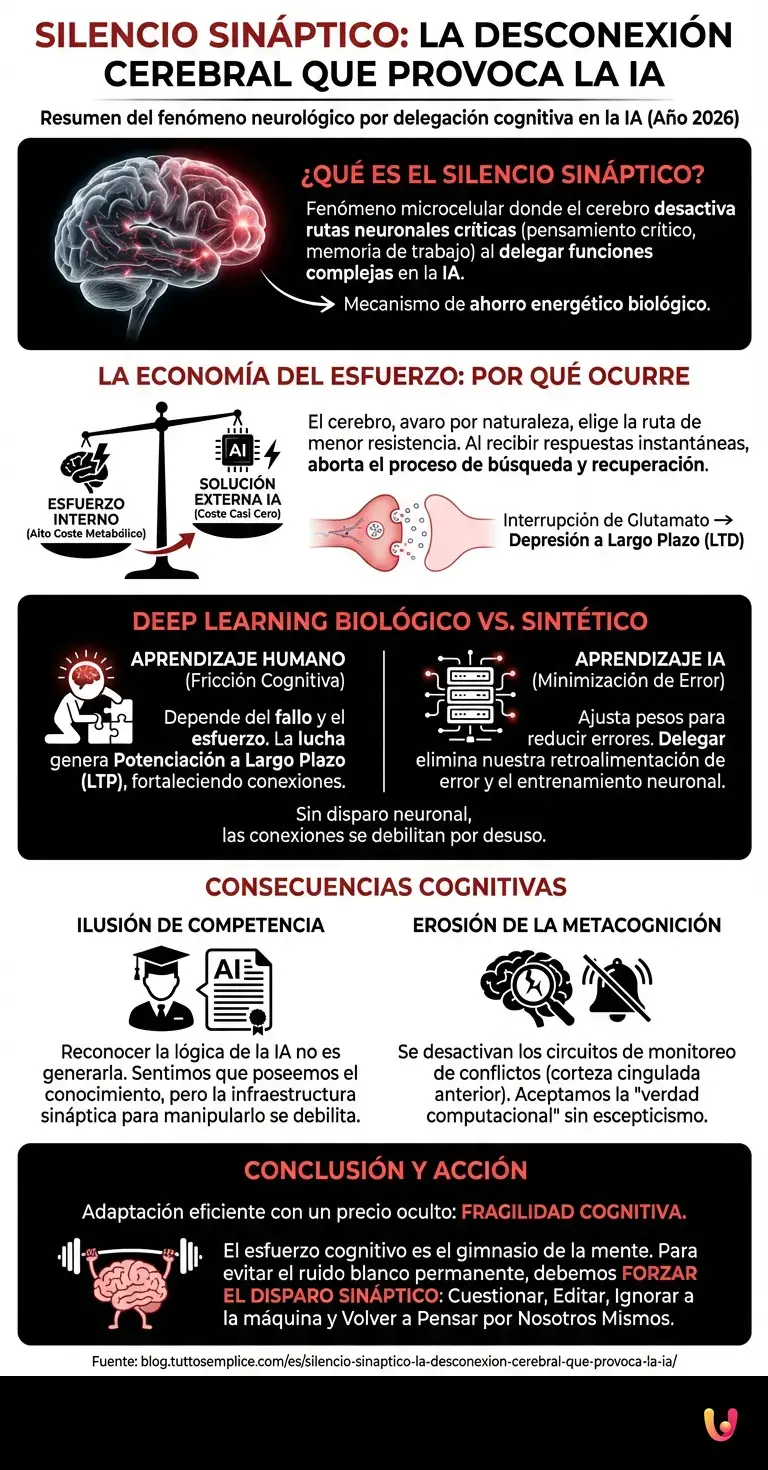 Silencio sináptico: la desconexión cerebral que provoca la IA - Infografía resumen