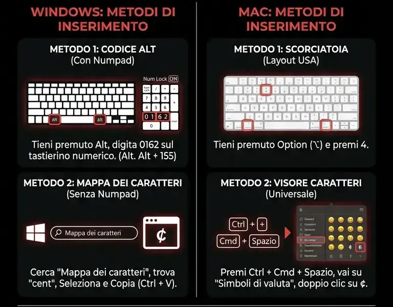 Infografica: Simbolo Centesimo Tastiera: Guida per Mac e Windows