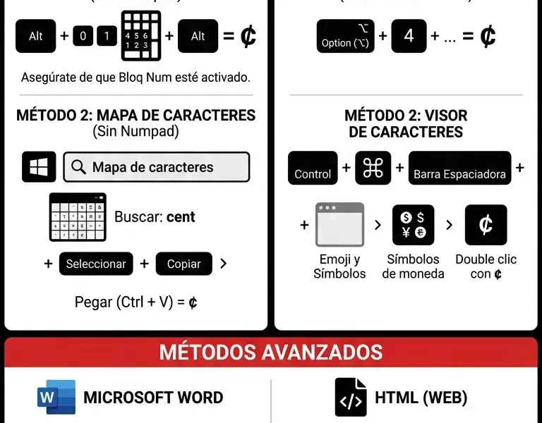 Infografica: S&iacute;mbolo de Centavo en el Teclado: Gu&iacute;a para Mac y Windows