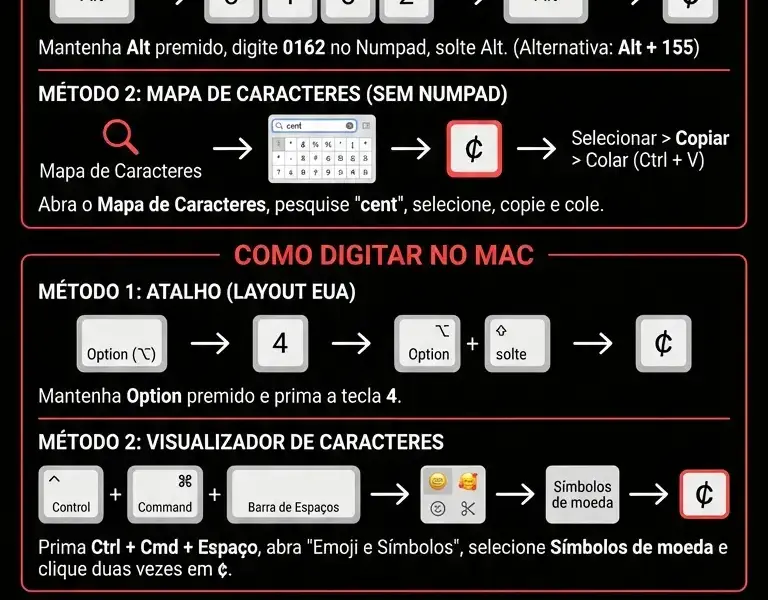 Infografica: S&iacute;mbolo de C&ecirc;ntimo no Teclado: Guia para Mac e Windows