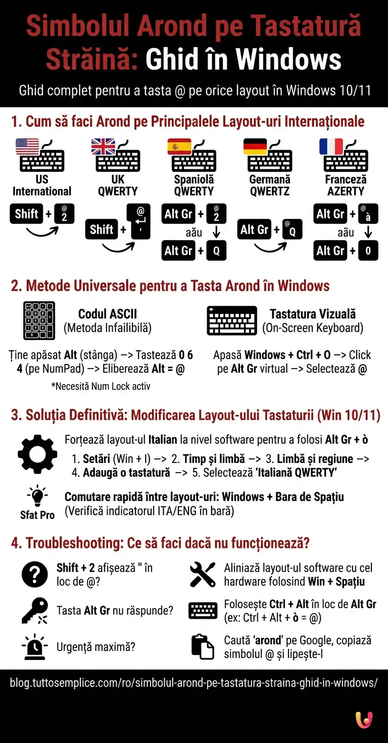 Simbolul Arond pe Tastatură Străină: Ghid &icirc;n Windows - Infografic rezumativ