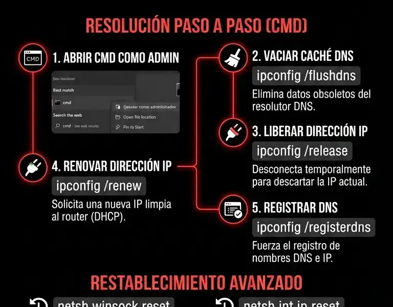 Infografica: Solucionar el error No se puede acceder a este sitio web en Windows