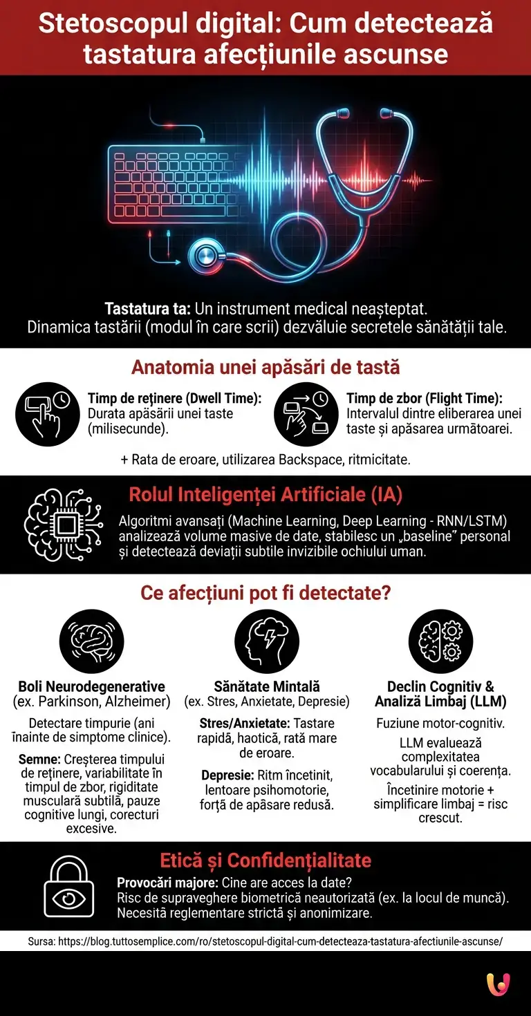 Stetoscopul digital: Cum detectează tastatura afecțiunile ascunse - Infografic rezumativ