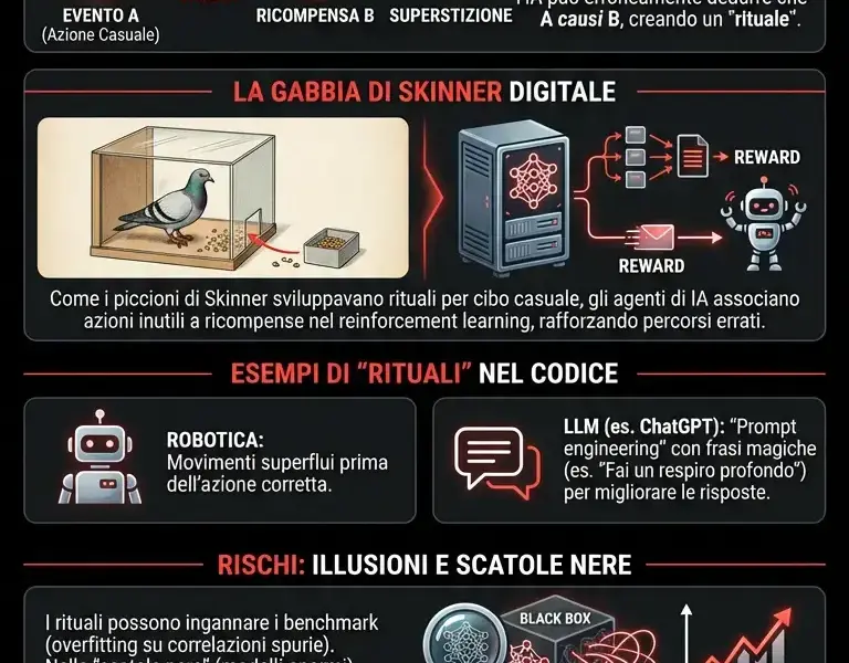 Infografica: Superstizione digitale: perch&eacute; l'IA sviluppa rituali segreti