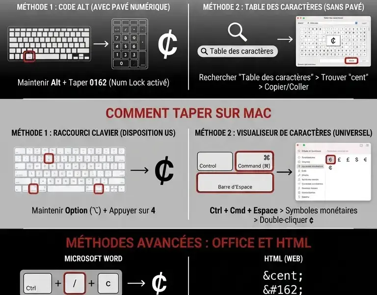 Infografica: Symbole Centime Clavier : Guide pour Mac et Windows