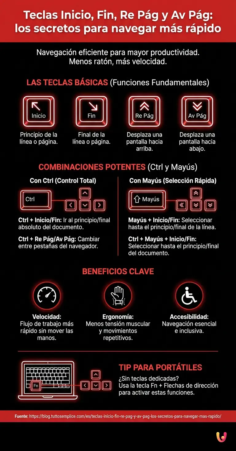 Teclas Inicio, Fin, Re Pág y Av Pág: los secretos para navegar más rápido - Infografía resumen