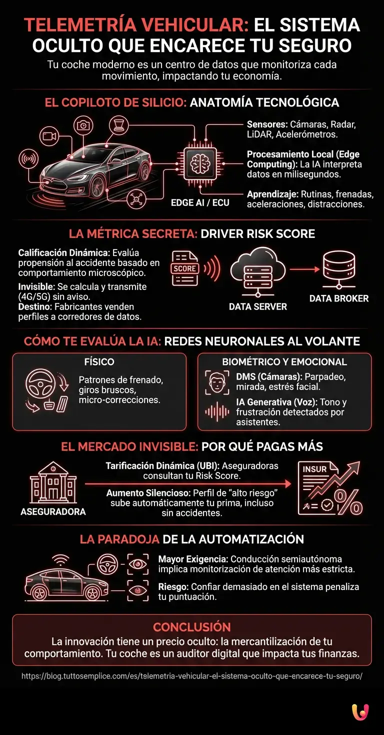 Telemetr&iacute;a vehicular: el sistema oculto que encarece tu seguro - Infograf&iacute;a resumen