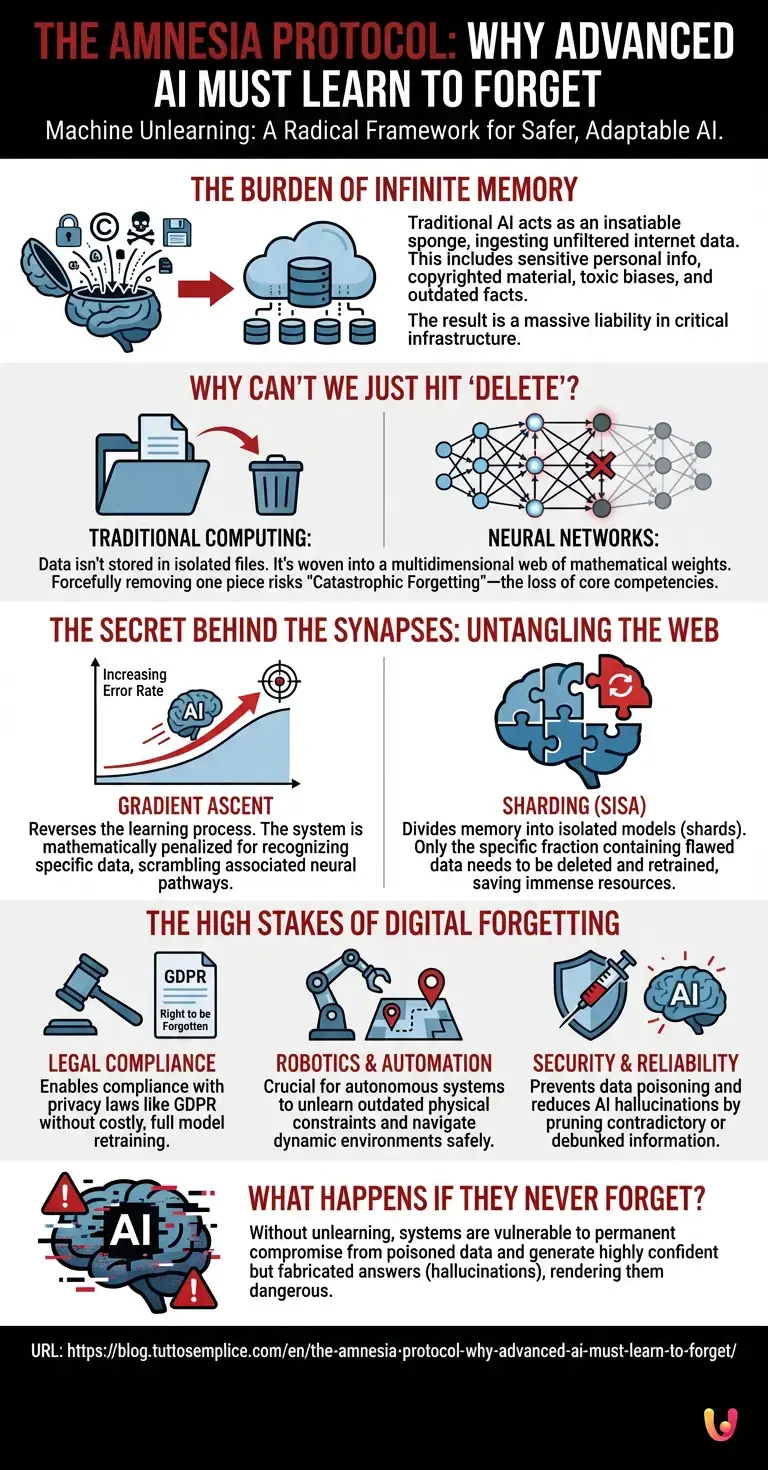 The Amnesia Protocol: Why advanced AI must learn to forget. - Summary Infographic
