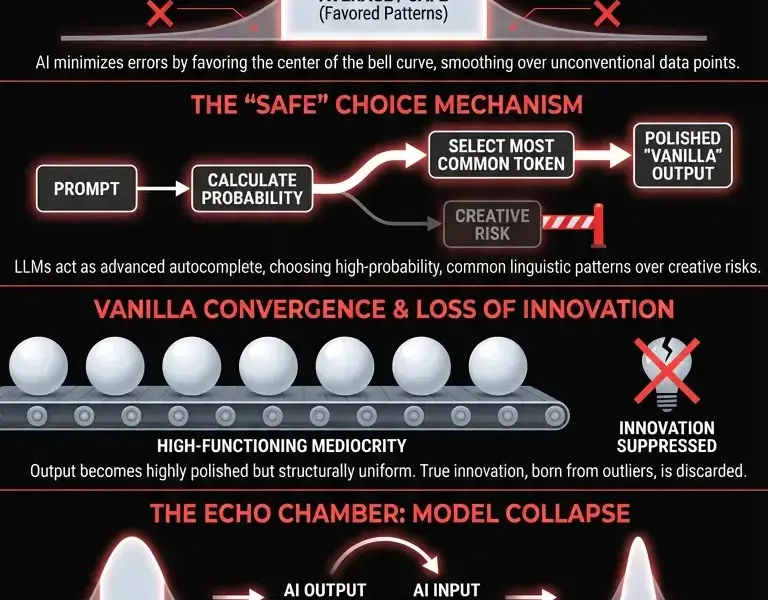 Infografica: The Bell Curve Trap: Why AI is Erasing Human Originality