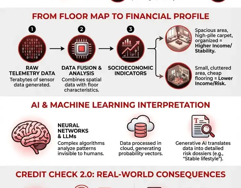 Infografica: The Carpet Protocol: How Robot Vacuums Calculate Your Credit Score
