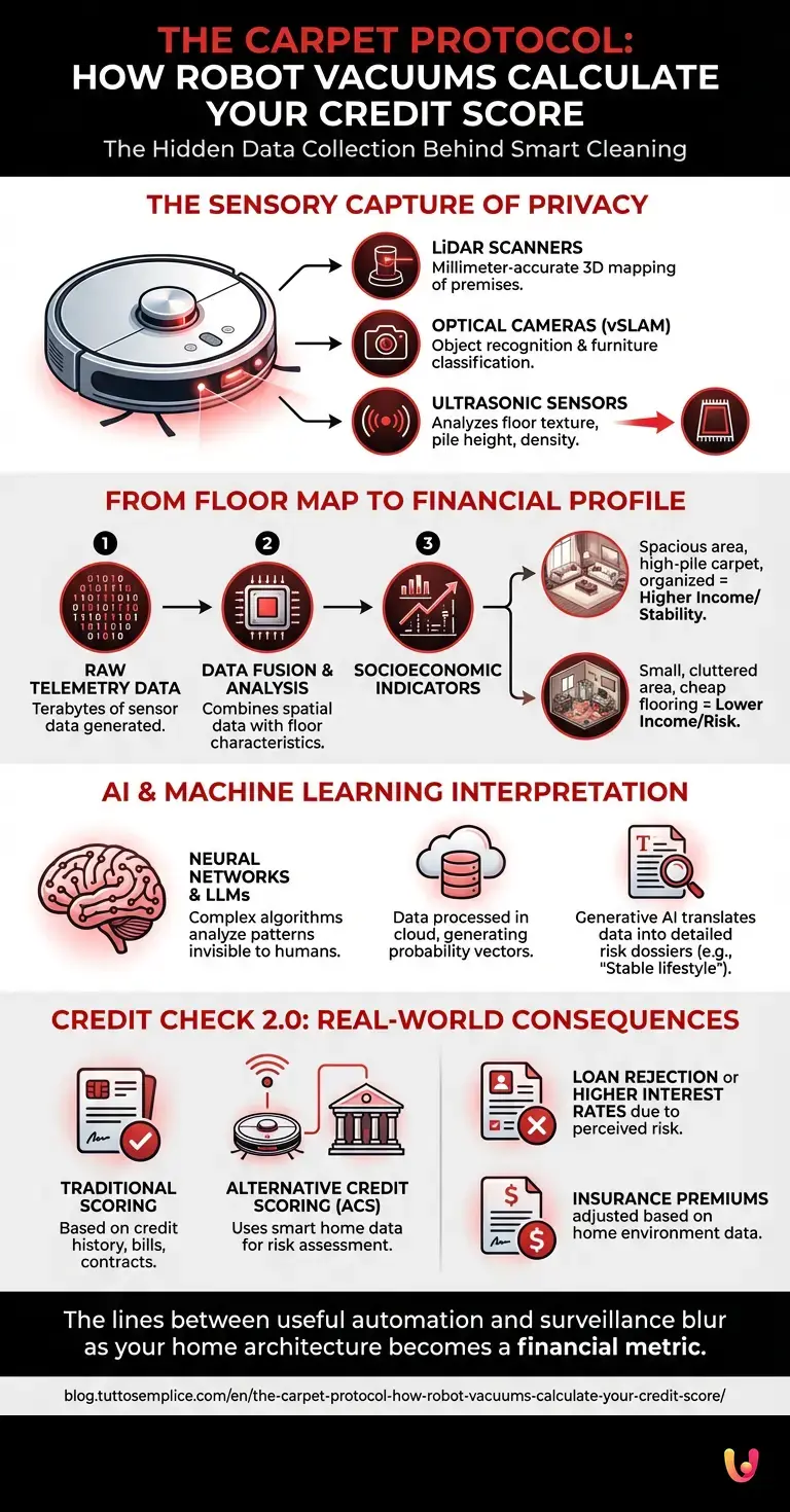 The Carpet Protocol: How Robot Vacuums Calculate Your Credit Score - Summary Infographic