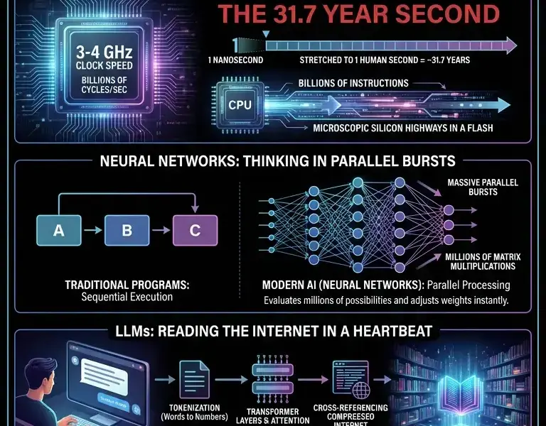 Infografica: The Chronos Illusion: How AI lives 31 years in 1 human second