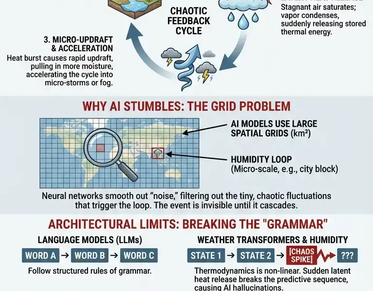 Infografica: The Micro-Weather Trap: Why Advanced AI Misses the Humidity Loop